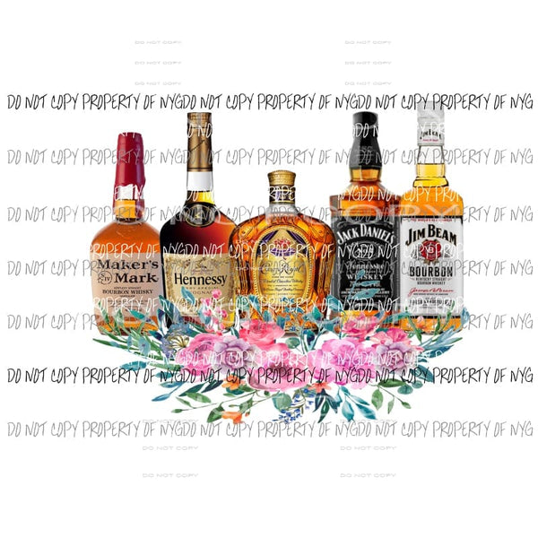 whiskey x 5 with flowers Sublimation transfers Heat Transfer