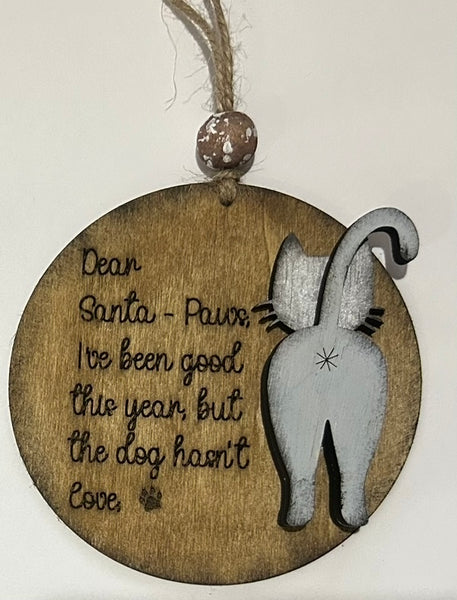 Hand Painted Laser Santa Paws CAT Ornament