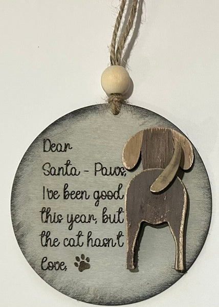 Hand Painted Laser Santa Paws Dog Ornament