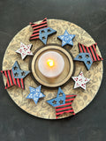Stars & Stripes Tealight candle holder  INTERCHANGEABLE # 1200 Wood Laser Blank | DIY Craft Cutout | Paint-Ready