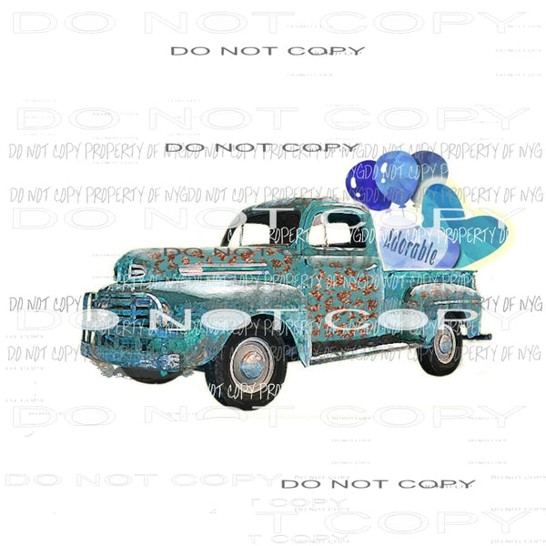 Adorable blue truck #2 leopard hearts balloons no frame Sublimation transfers Heat Transfer