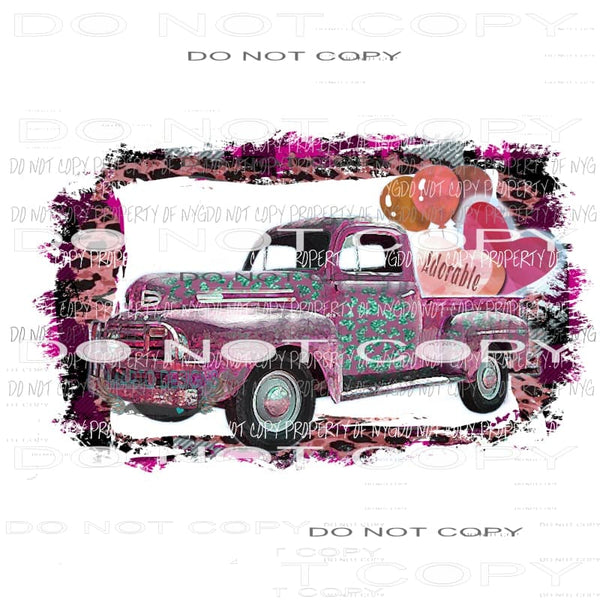 Adorable pink truck #1 leopard hearts balloons framed Sublimation transfers Heat Transfer