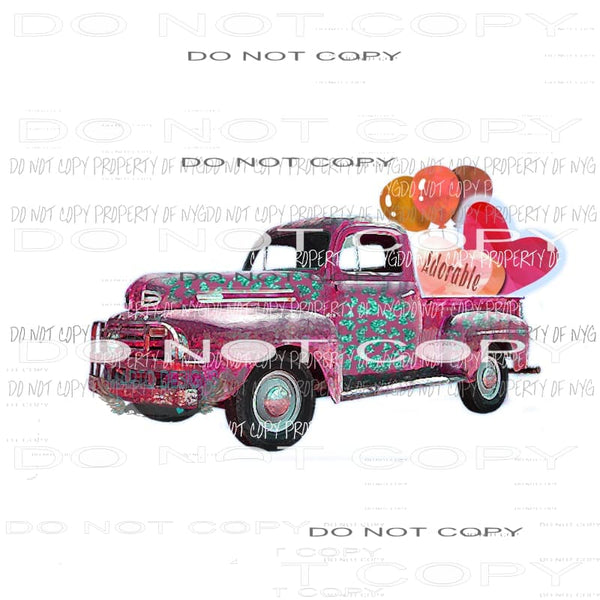 Adorable pink truck #2 leopard hearts balloons no frame Sublimation transfers Heat Transfer