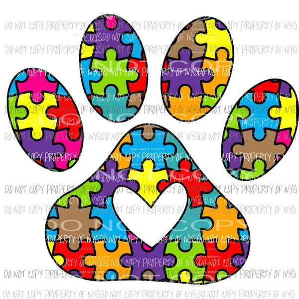 Autism Awareness Paw Sublimation transfers Heat Transfer