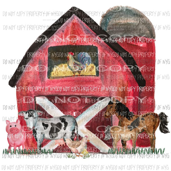 Barn with Animals Watercolor Sublimation transfers Heat Transfer