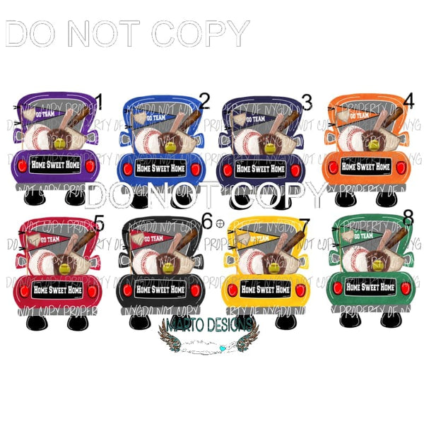 Baseball - softball Trucks choose your school colors Sublimation transfers Heat Transfer
