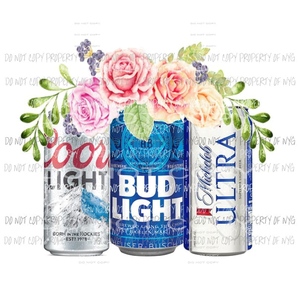 Beer 3 pack combo #2 coors light bud ultra white flowers Sublimation transfers Heat Transfer
