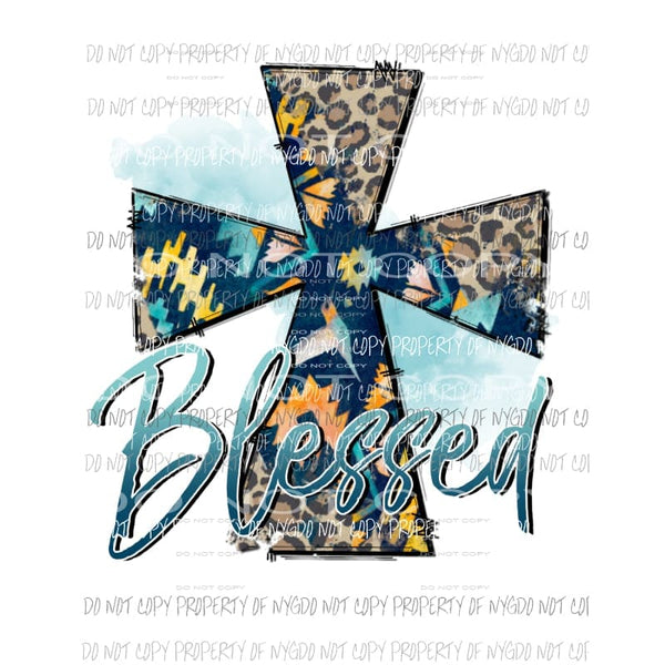Blessed Cross tribal leopard print Sublimation transfers Heat Transfer