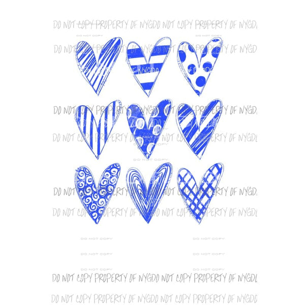 Blue doodle sketch hearts Sublimation transfers Heat Transfer