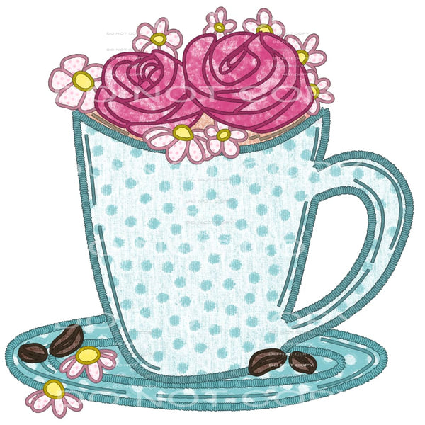 Blue tea cup # 963 - Heat Transfer Graphic Tee - women’s