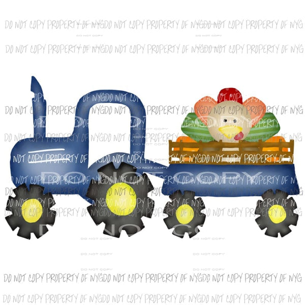 Blue Tractor watercolor turkey Sublimation transfers Heat Transfer
