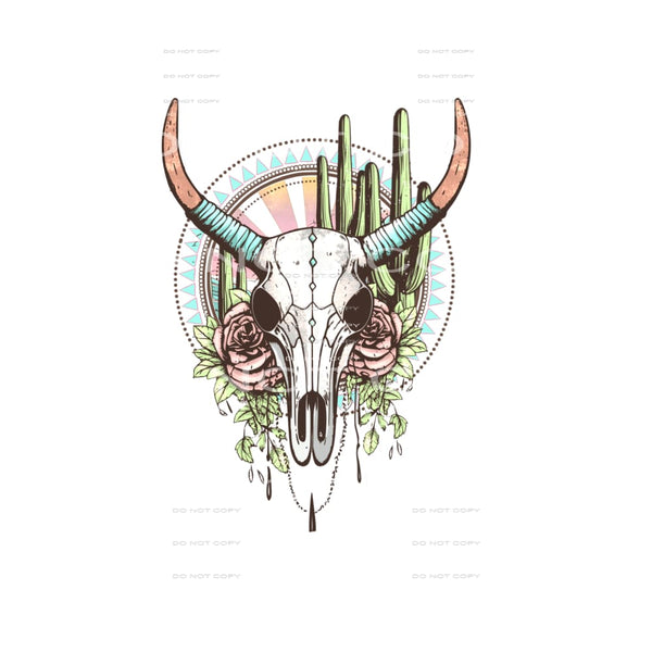 Boho bull skull # 979 - Heat Transfer Graphic Tee - women’s