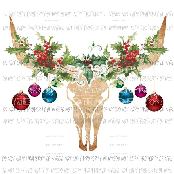 Bull skull with christmas ornaments # 1 sublimation transfer Heat Transfer