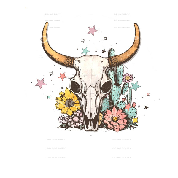 Bull Skull with flowers # 205 Sublimation transfers - Heat
