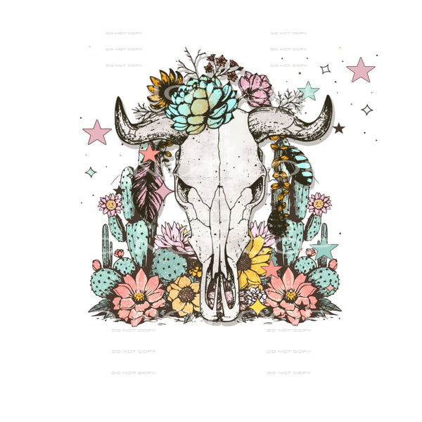 Bull Skull With flowers # 217 Sublimation transfers - Heat