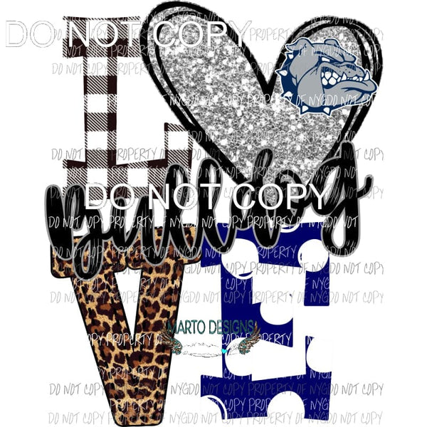 Bulldog Love polka dot altus heart navy silver Sublimation transfers Heat Transfer