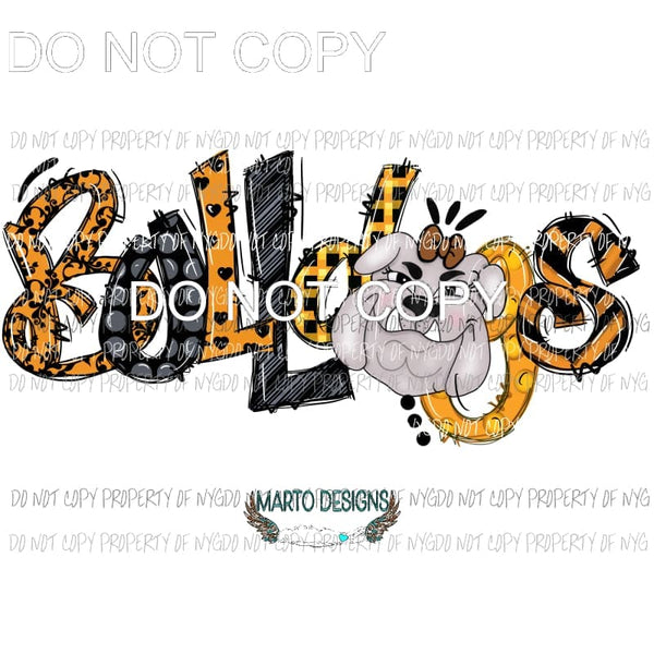 BULLDOGS black and mustard football Sublimation transfers Heat Transfer