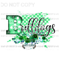 BULLDOGS GREEN black flowers football Sublimation transfers Heat Transfer