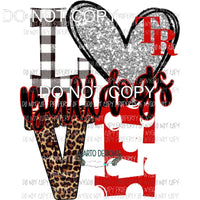 Bulldogs LOVE TR red and silver heart love polka dot Sublimation transfers Heat Transfer