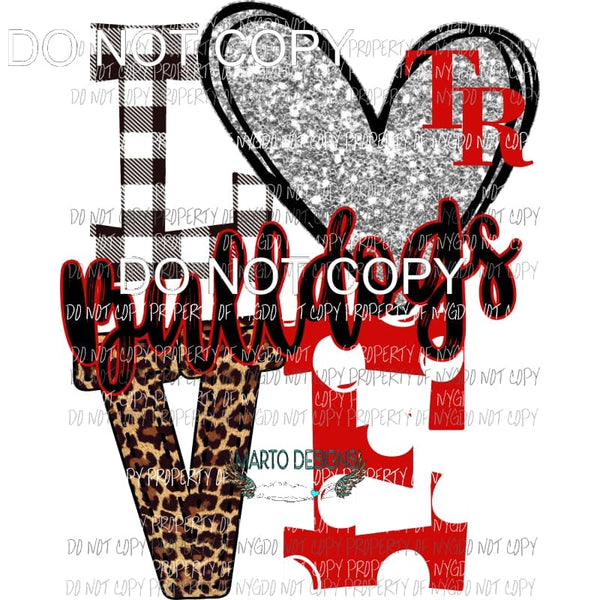 Bulldogs LOVE TR red and silver heart love polka dot Sublimation transfers Heat Transfer