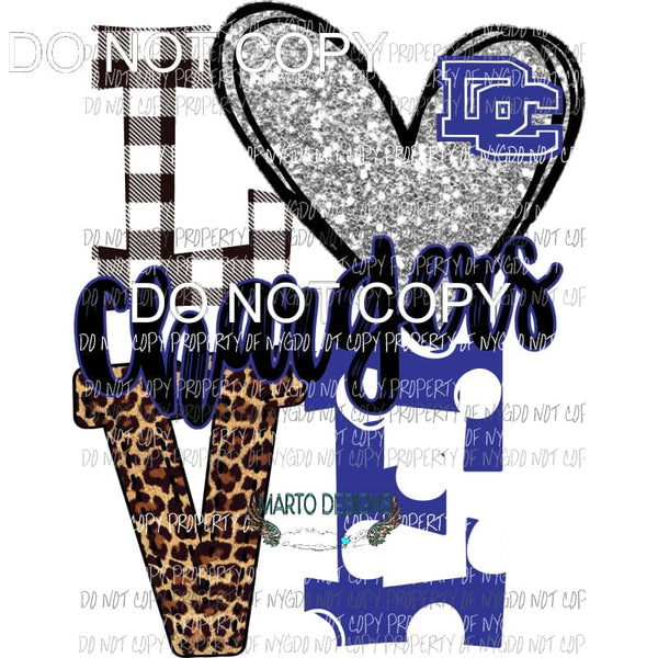 Chargers LOVE DC royal blue and silver heart love polka dot Sublimation transfers Heat Transfer