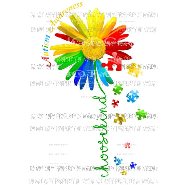 Choose Kind Autism flower Sublimation transfers Heat Transfer