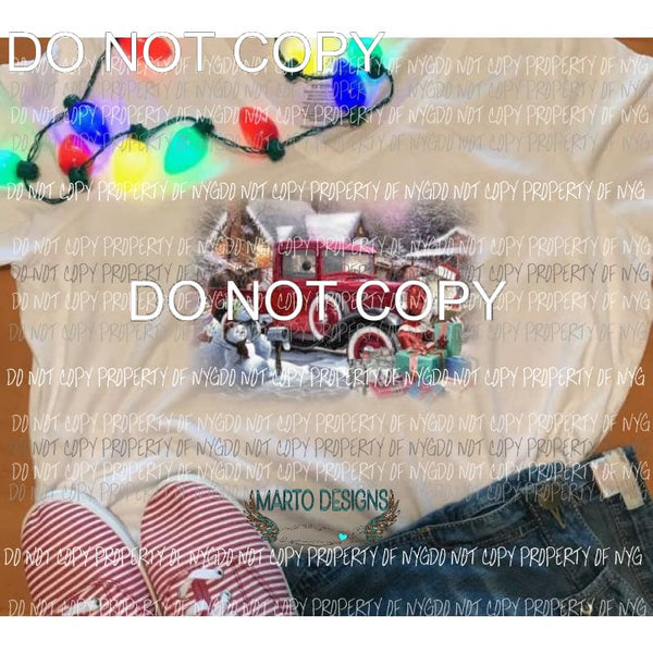 Christmas red truck and santa Long Sleeve Tee Shirt