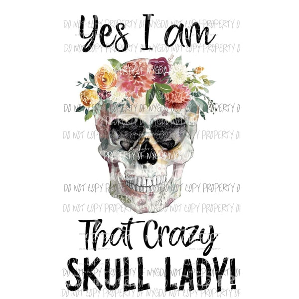 Crazy skull lady Sublimation transfers Heat Transfer