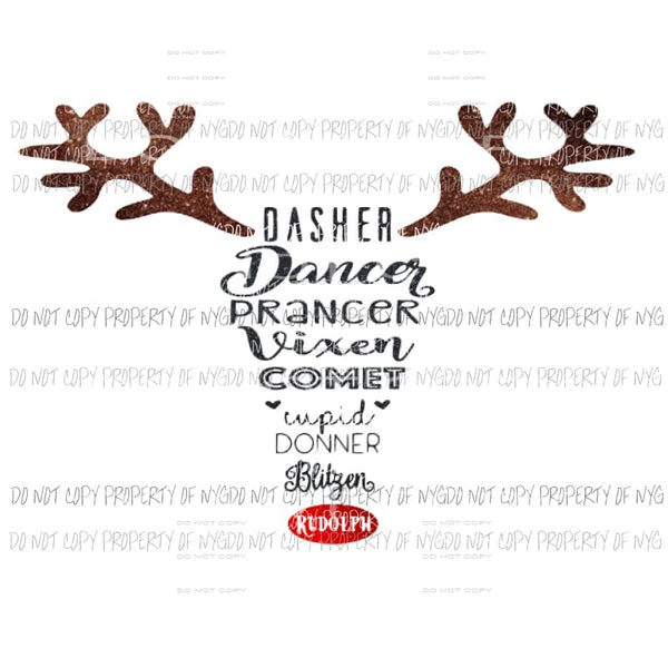 Dasher dancer reindeer xmas Sublimation transfers Heat Transfer