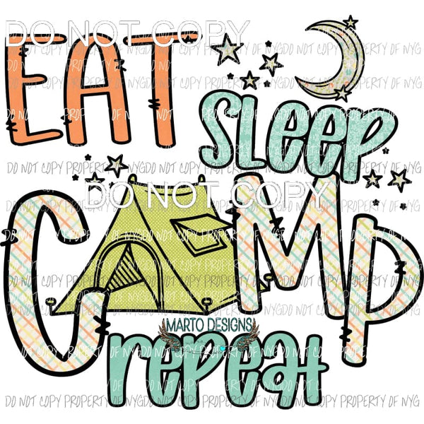 Eat Sleep Camp Repeat tent #2 green patterns Sublimation transfers Heat Transfer