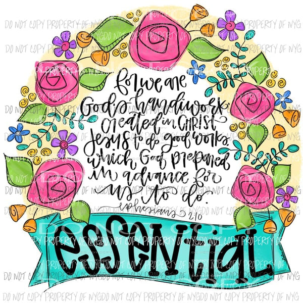 Essential For we are Gods handiwork flower wreath transfers Heat Transfer