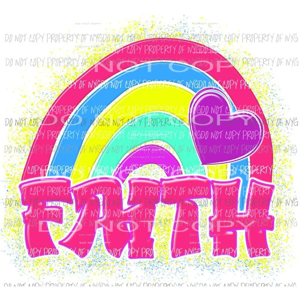 FAITH 80’s Rainbow purple heart Sublimation transfers Heat Transfer