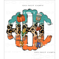 Fall Monogram leave letters in notes Sublimation transfers -