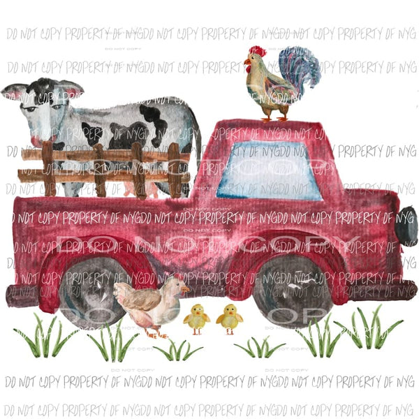 Farm truck Animals Watercolor Sublimation transfers Heat Transfer