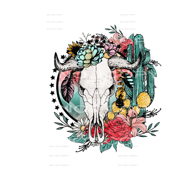 Flower bull skull # 185 Sublimation transfers - Heat