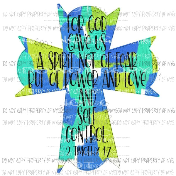 For God Gave Us A Spirit cross blue turquoise Sublimation transfers Heat Transfer