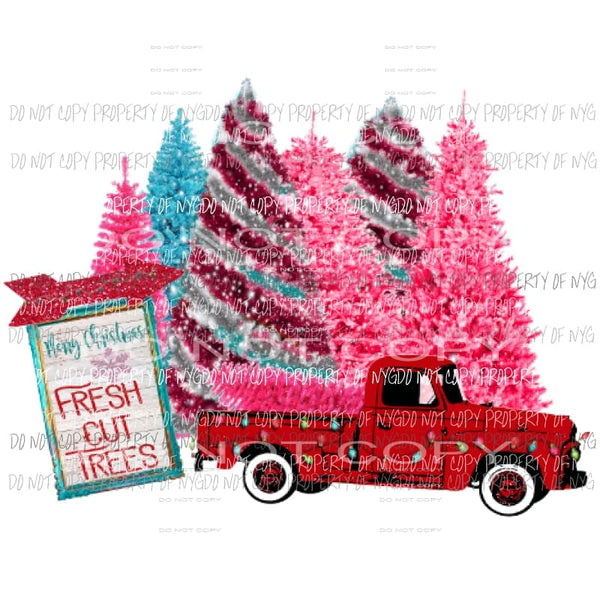 Fresh Cut Trees with truck Xmas Sublimation transfers Heat Transfer
