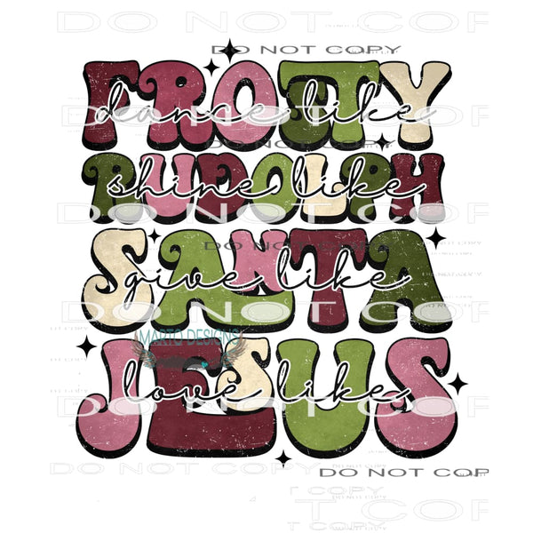 Frosty Rudolph Santa Jesus #7088 Sublimation transfers -