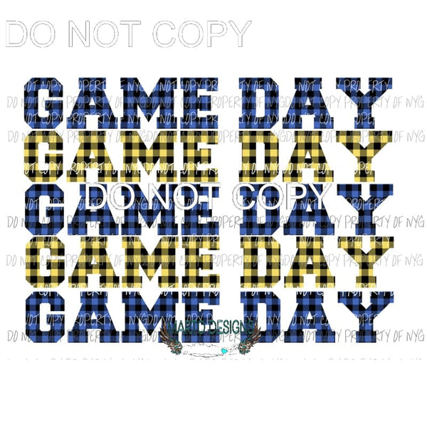 Game Day Blue and yellow plaid Sublimation transfers Heat Transfer