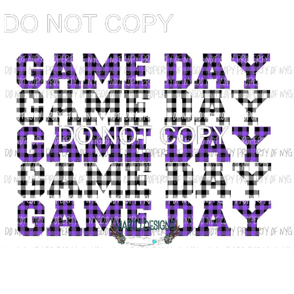 Game Day Purple and black plaid Sublimation transfers Heat Transfer