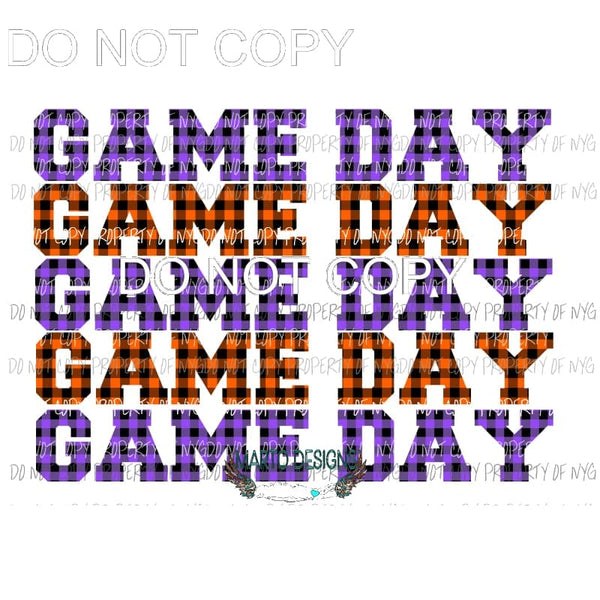 Game Day Purple and orange plaid Sublimation transfers Heat Transfer