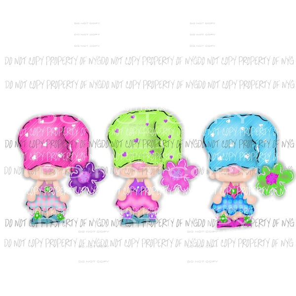 Girl Gnome trio pink green blue hats Sublimation transfers Heat Transfer