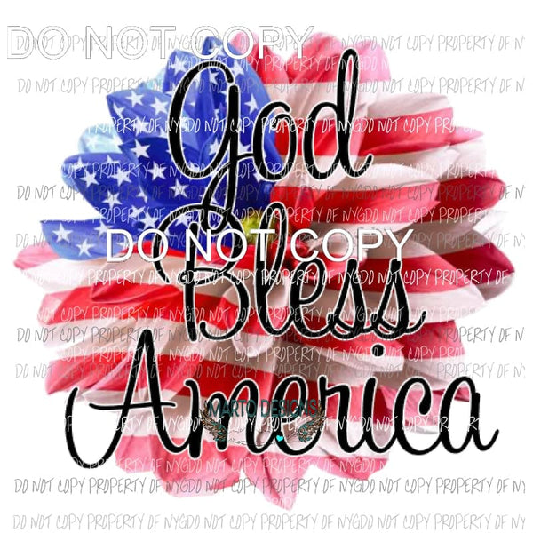 God bless America Flower flag Sublimation transfers usa 4th of july america Heat Transfer