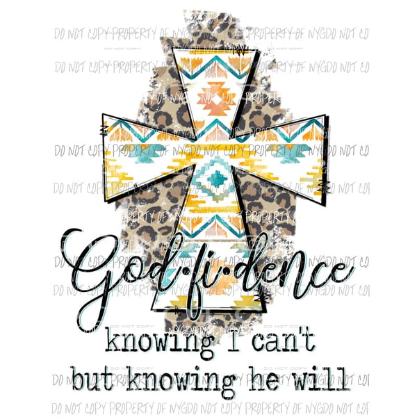 God*fi*dence cross aztec tribal print leopard background Sublimation transfers Heat Transfer