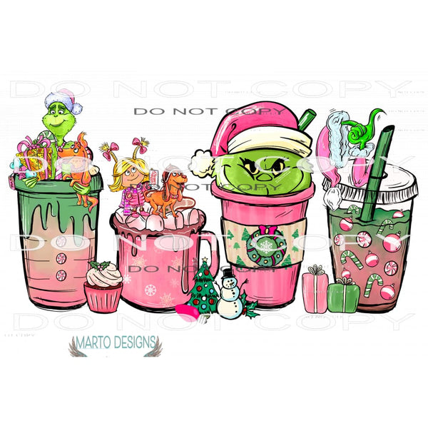 Grinch Christmas Drinks #7583 Sublimation transfers - Heat