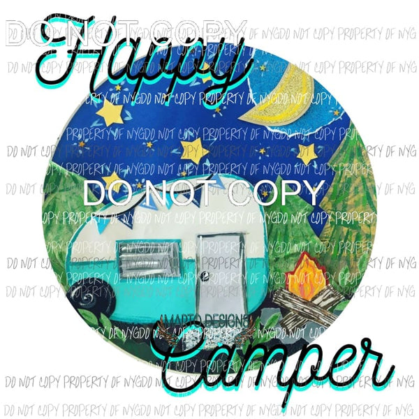 Happy Camper watercolor night scene circle Sublimation transfers Heat Transfer