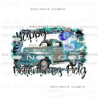 Happy Valentines Day blue truck balloons heart leopards Sublimation transfers Heat Transfer