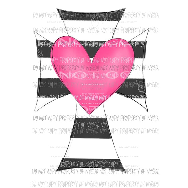 Heart Cross pink black white stripes Valentines Day Sublimation transfers Heat Transfer