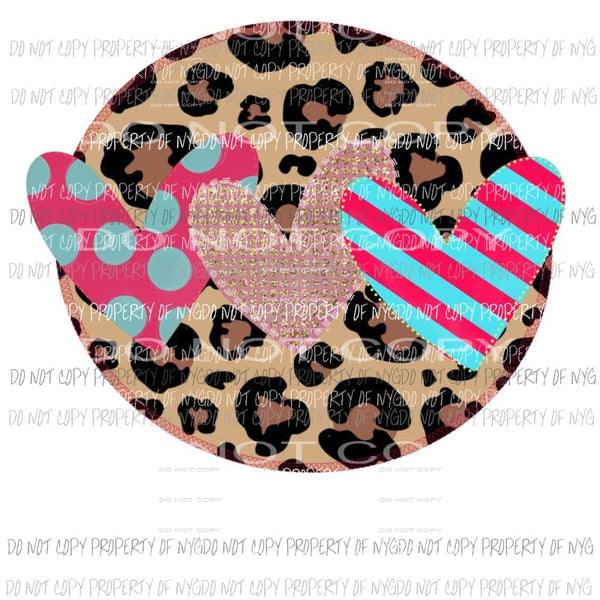 Heart trio leopard pink light blue Sublimation transfers Heat Transfer