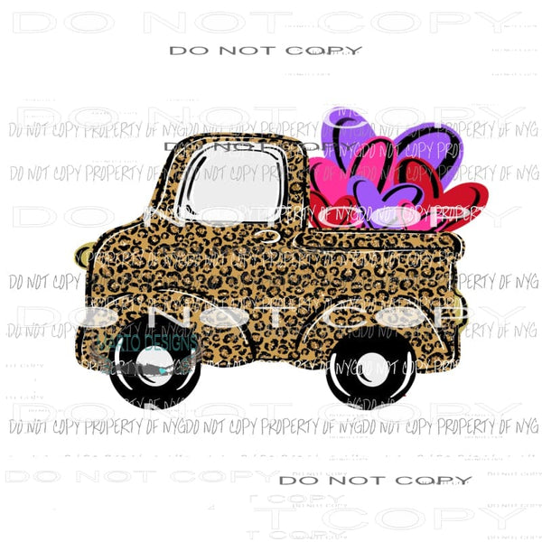 Heart Truck pink leopard aqua Valentines Day Sublimation transfers Heat Transfer